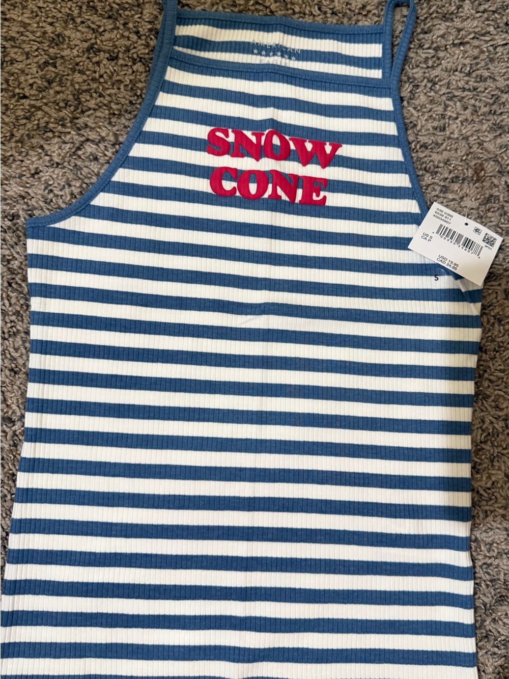 American Eagle Outfitters Blue & White Striped 'SNOW CONE' Tank Top